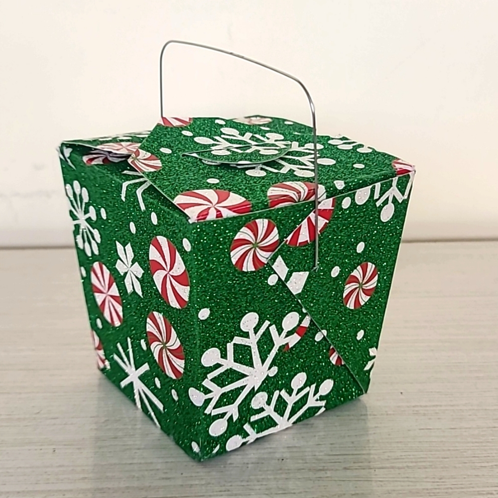 Christmas Sparkling Green/Red Takeout Gift Box  4"×4"